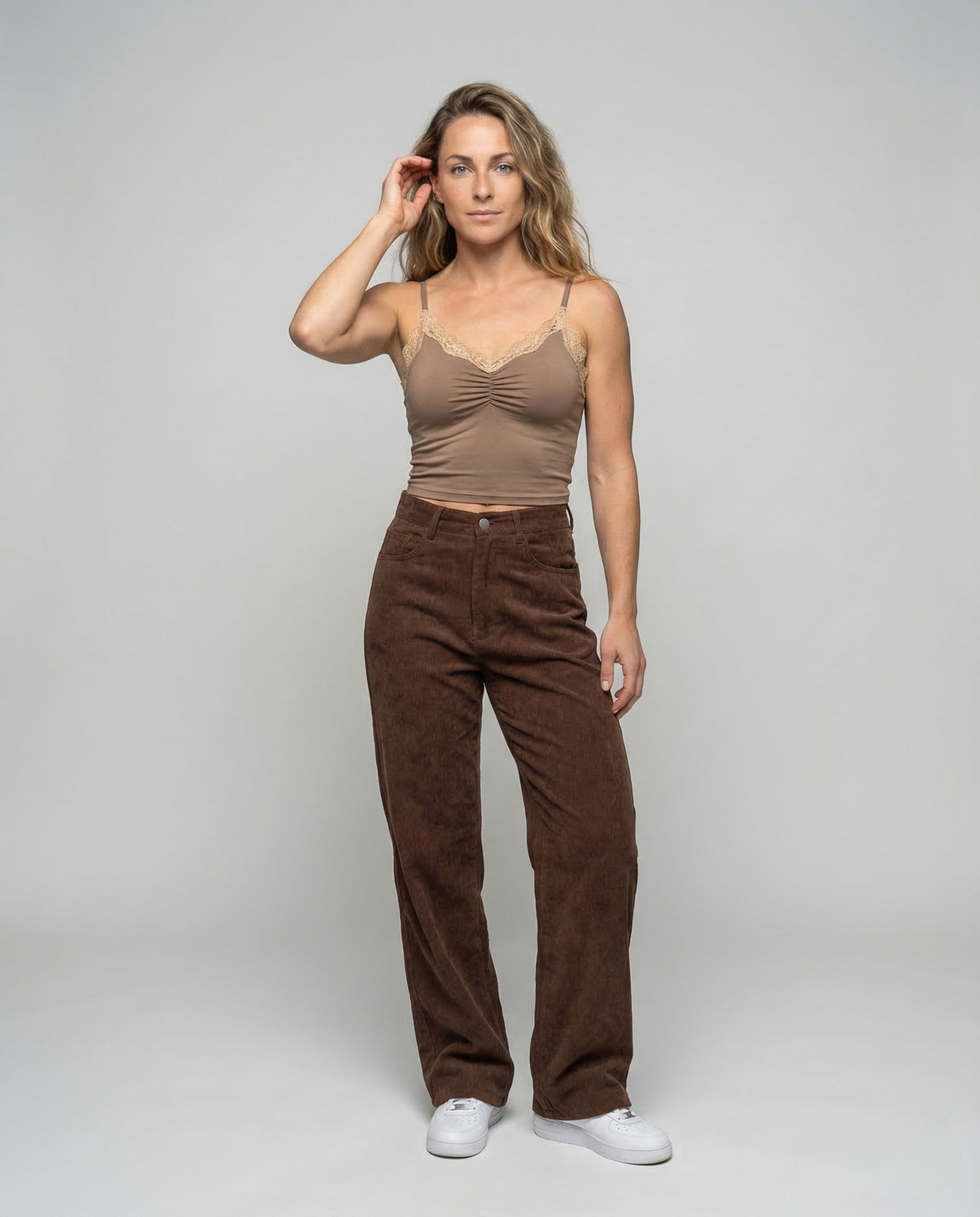 Damen High Waist Chinohose Weite Bein - Eveloria