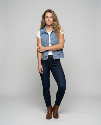 Damen Jeansweste Kurz mit Pattentaschen - Eveloria