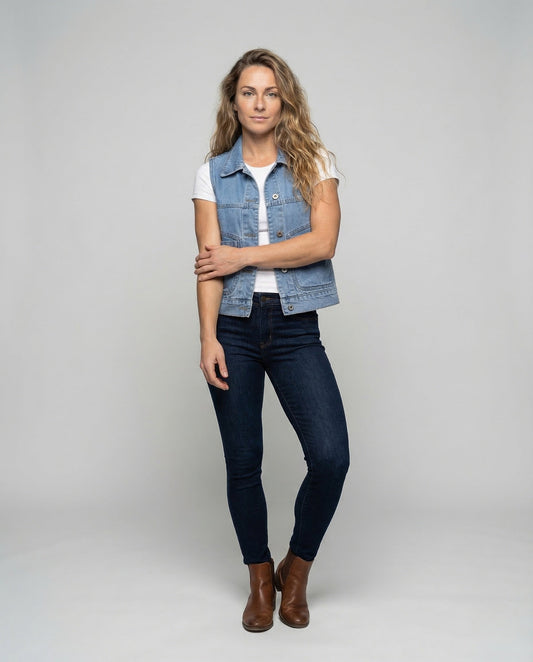 Damen Jeansweste Kurz mit Pattentaschen - Eveloria
