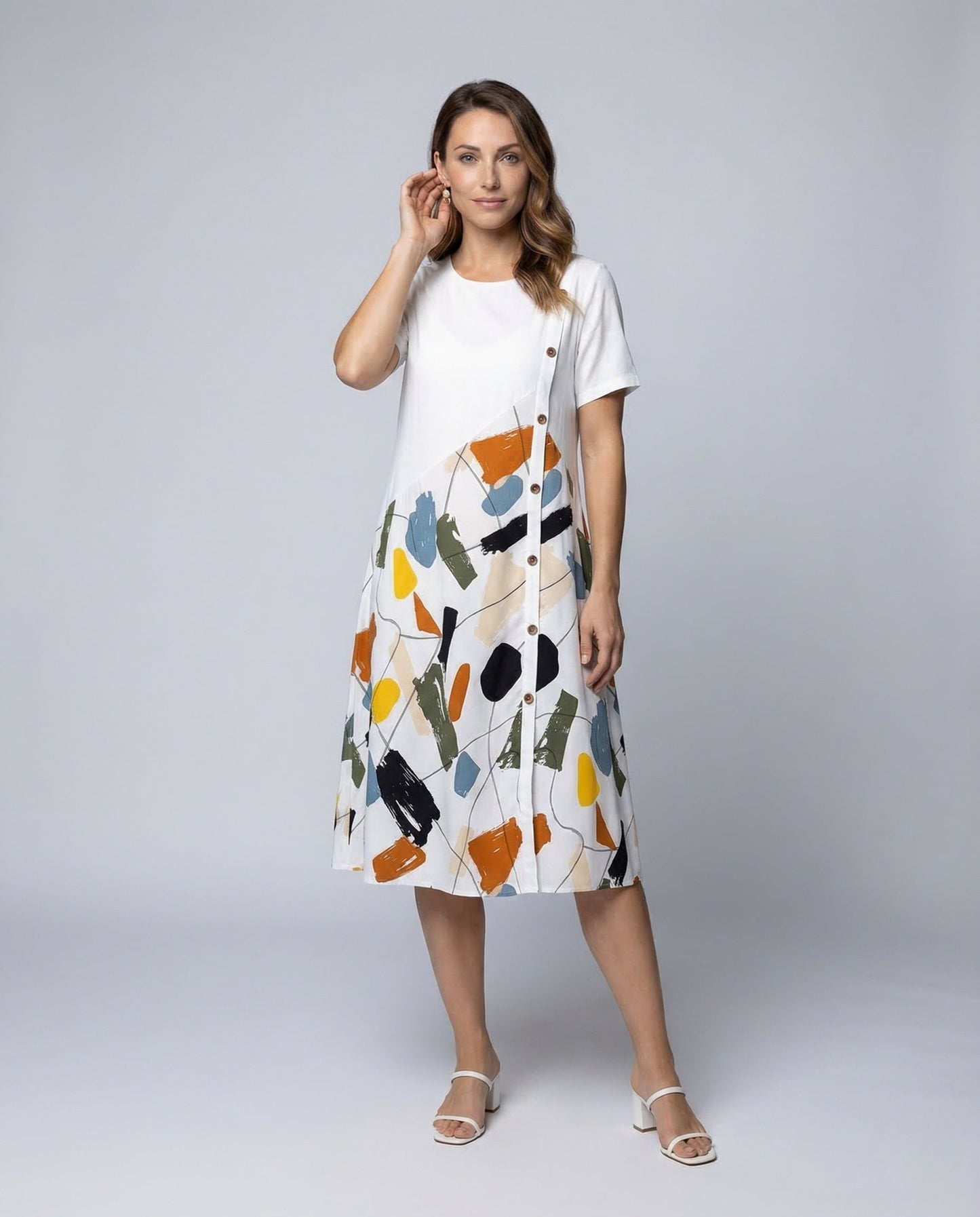 Damen Leinenmidi-Kleid mit Print - Eveloria