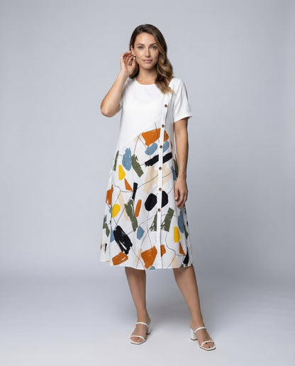 Damen Leinenmidi-Kleid mit Print - Eveloria