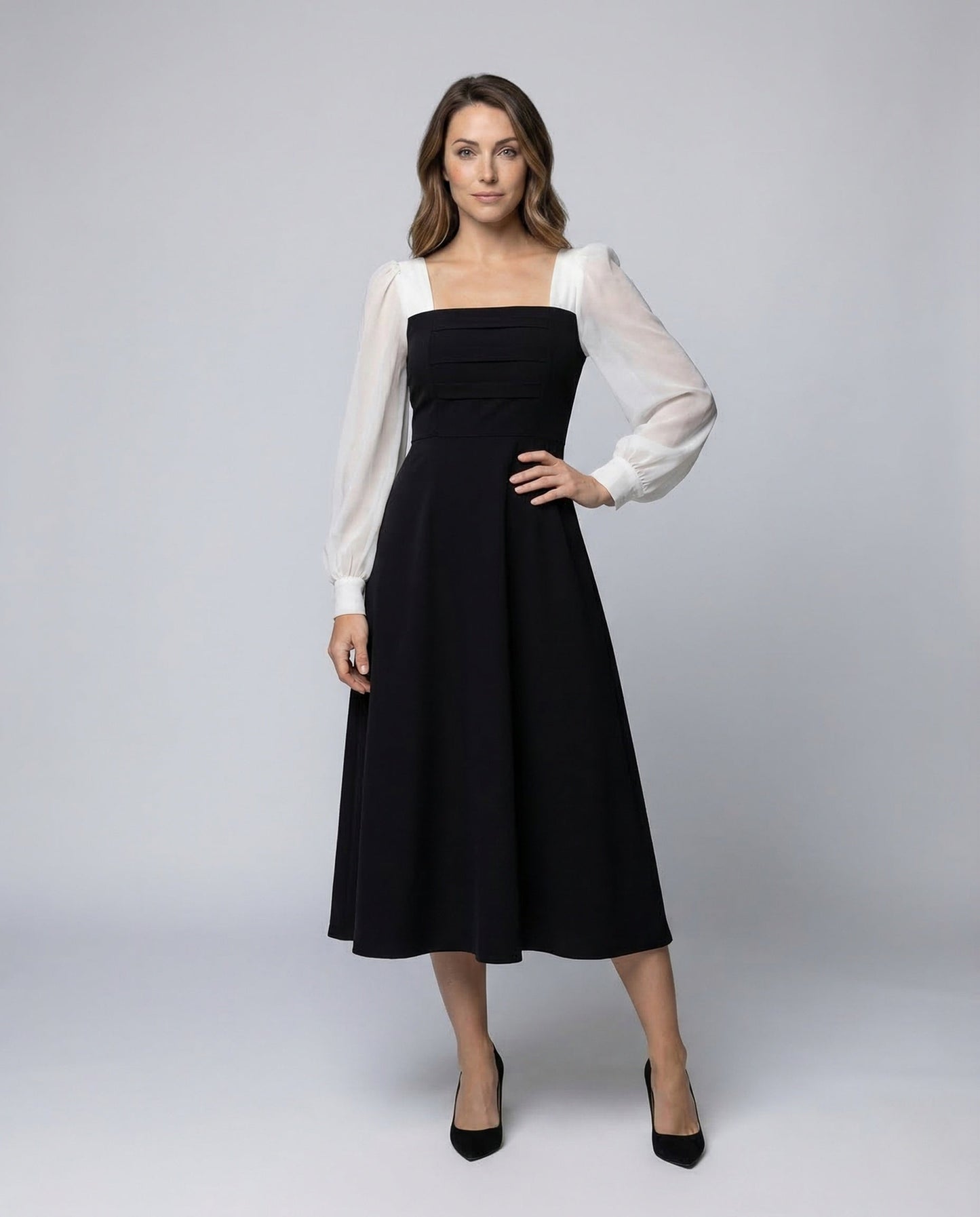 Damen Zweiteiler Midikleid Chiffonärmel - Eveloria