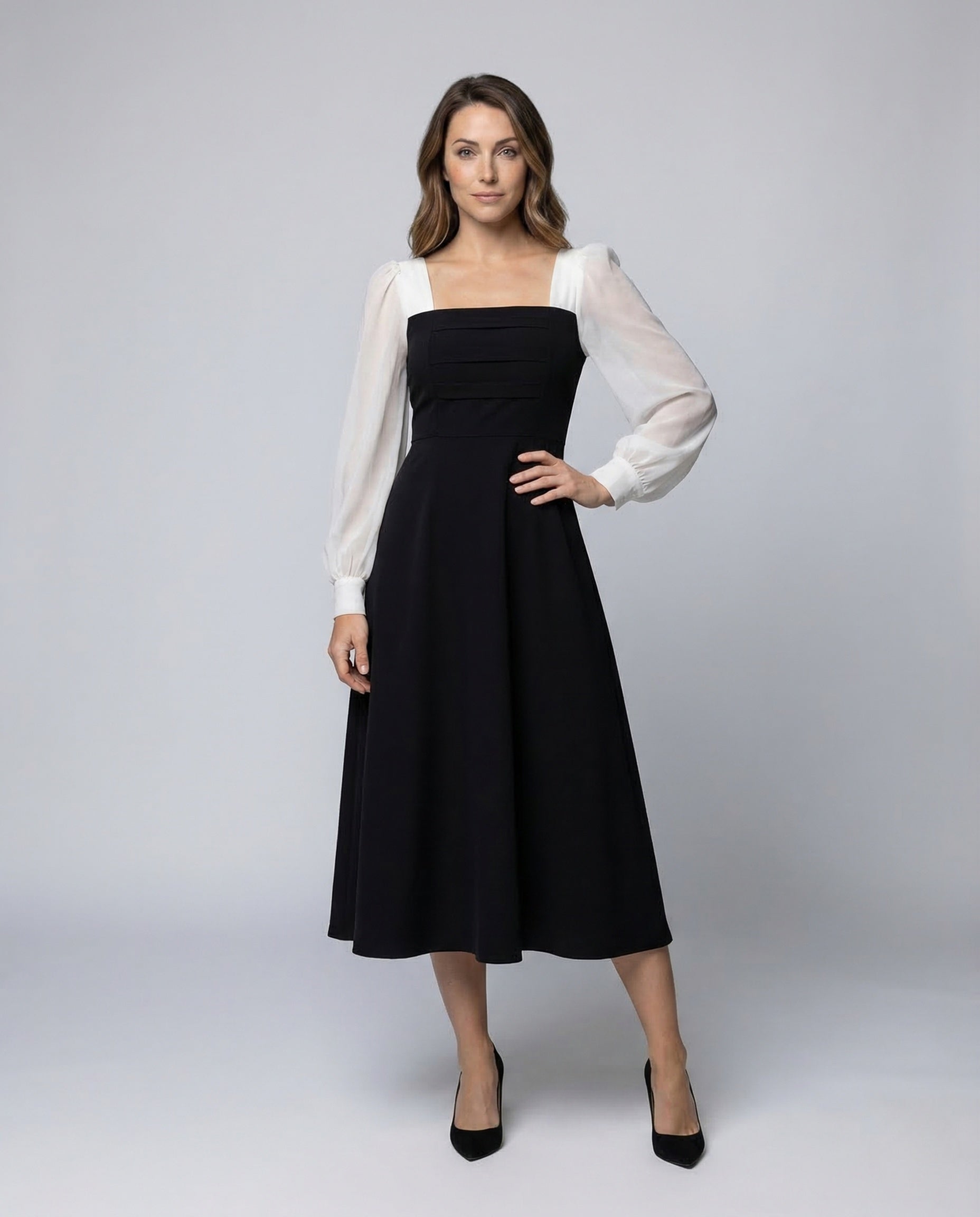 Damen Zweiteiler Midikleid Chiffonärmel - Eveloria