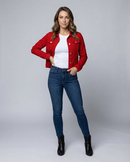 Damen Jeansjacke Tailliert Mit Brusttaschen - Eveloria