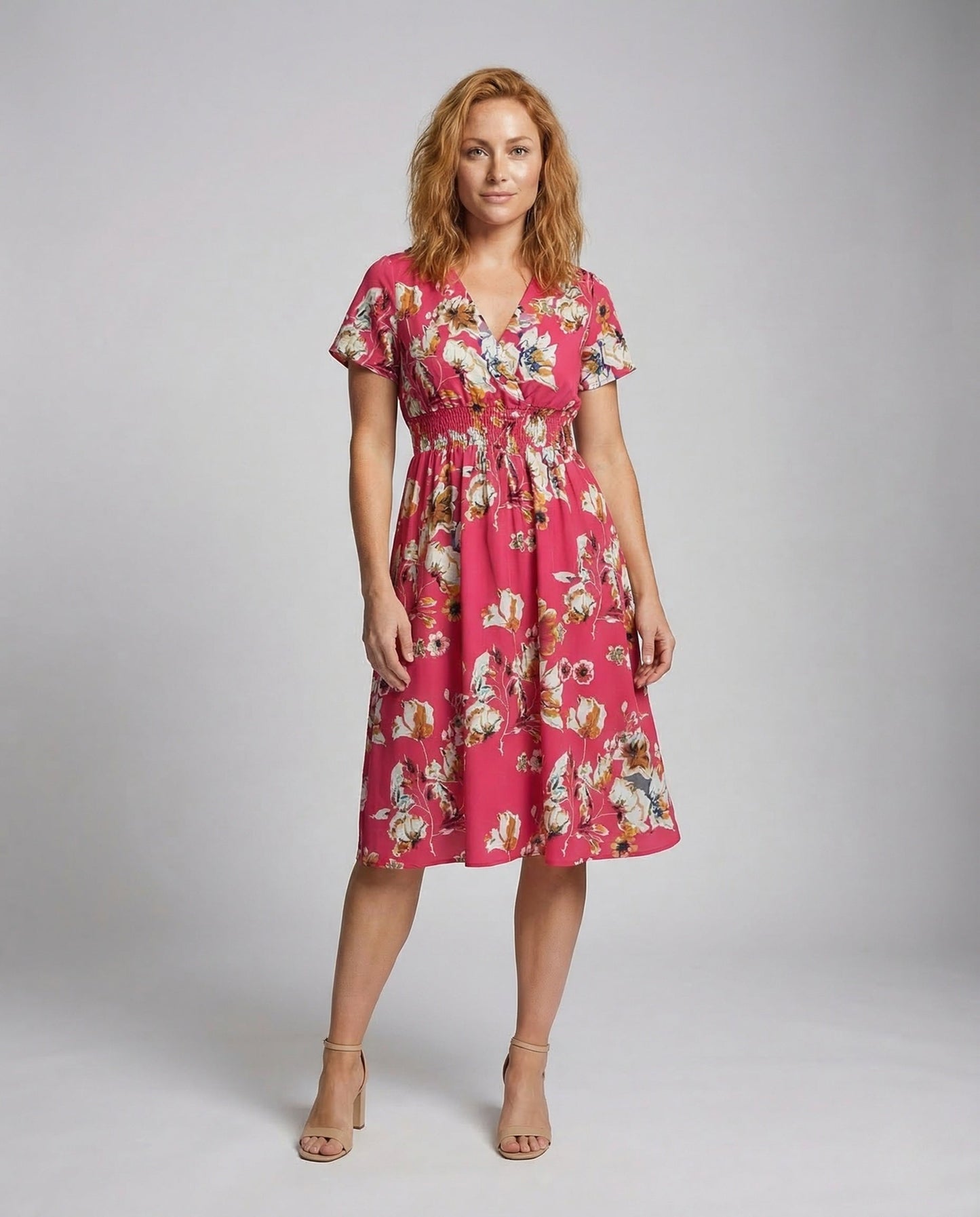 Damen Midikleid mit Blumenmuster und V-Ausschnitt - Eveloria