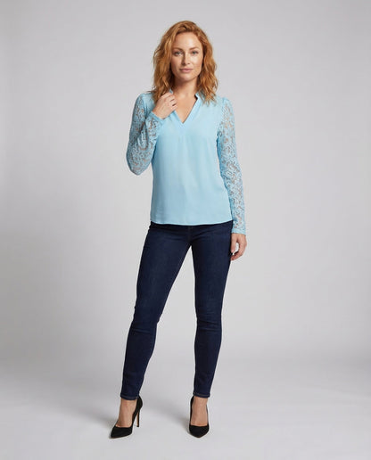 Damen Bluse V-Ausschnitt Spitzenärmel - Eveloria