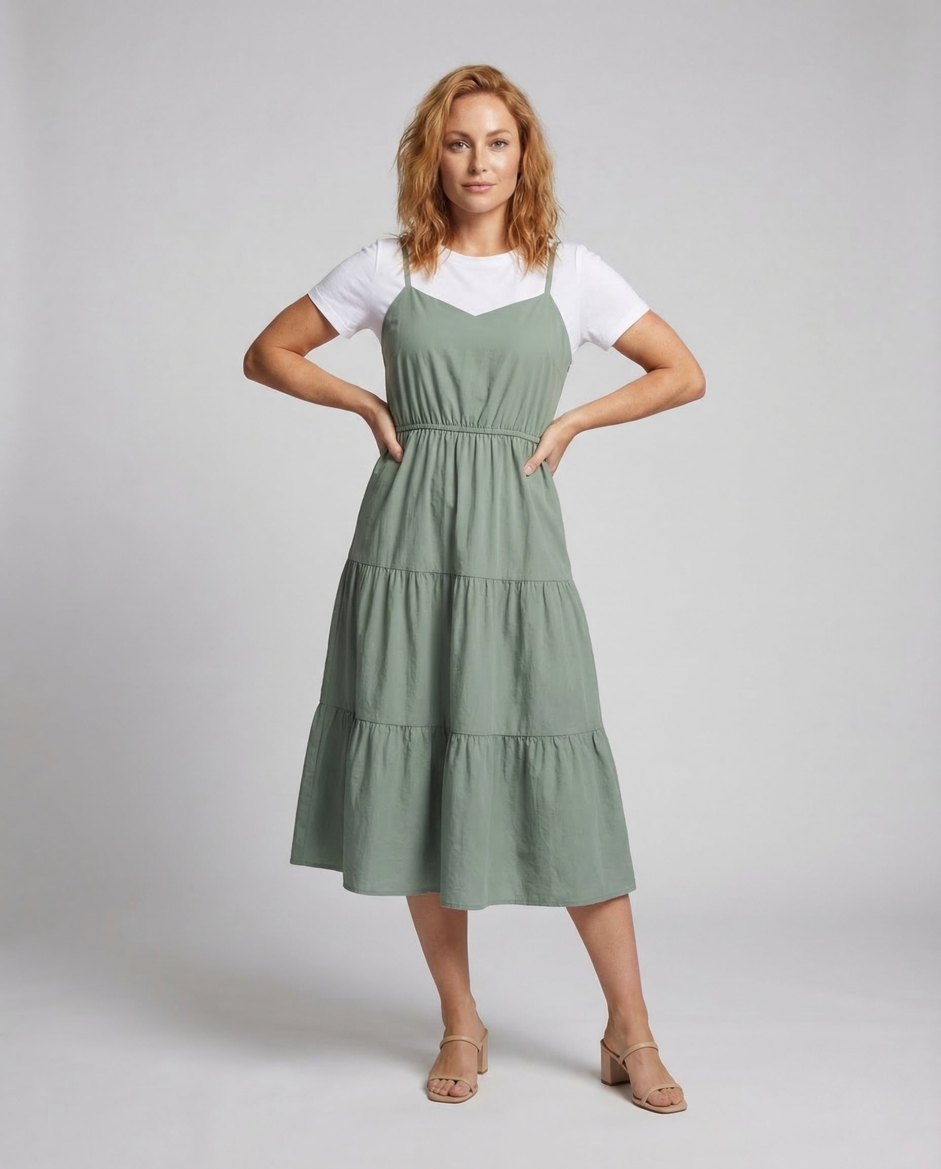 Damen Trägerkleid Zweilagig Stufenrock - Eveloria