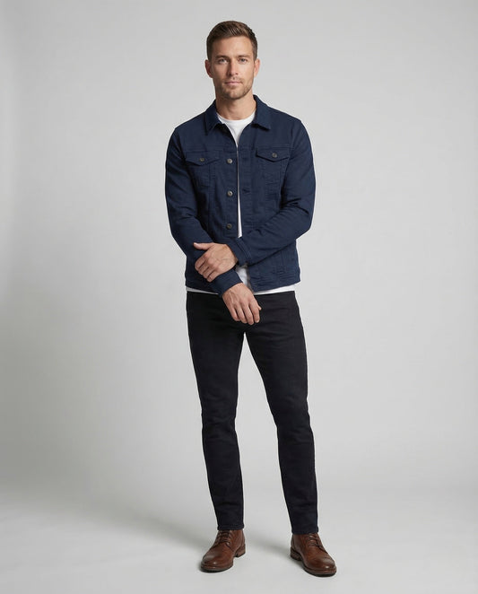 Herren Jeansjacke Slim Fit Trucker Brusttaschen - Eveloria