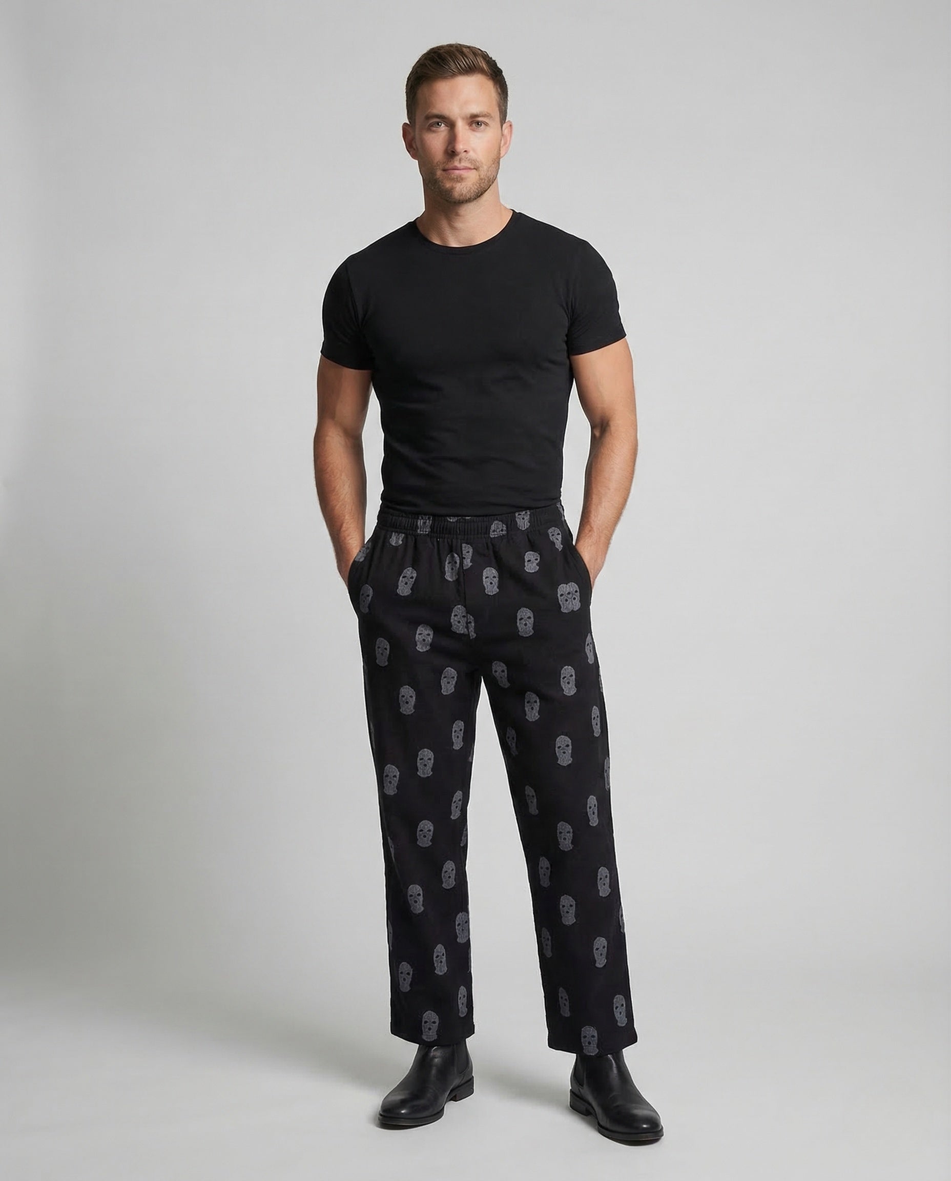 Herren Loungehose Totenkopf-Print Elastikbund - Eveloria