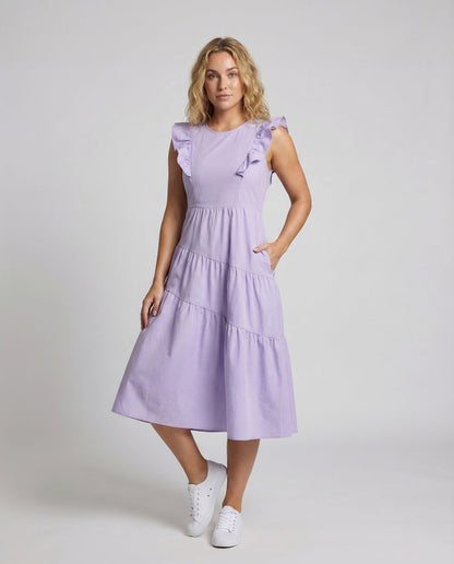 Damen Stufenkleid A-Linie Rüschenträger - Eveloria