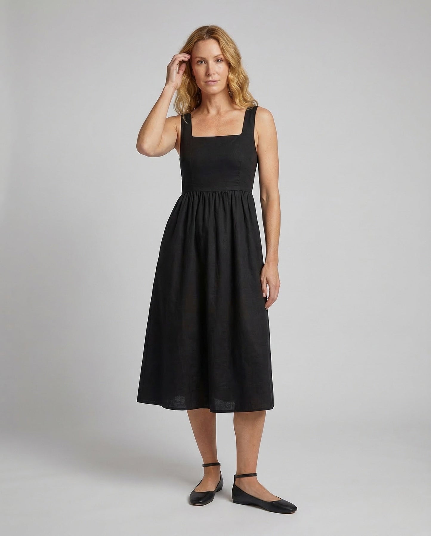 Damen Midikleid mit Taschen und eckigem Ausschnitt - Eveloria