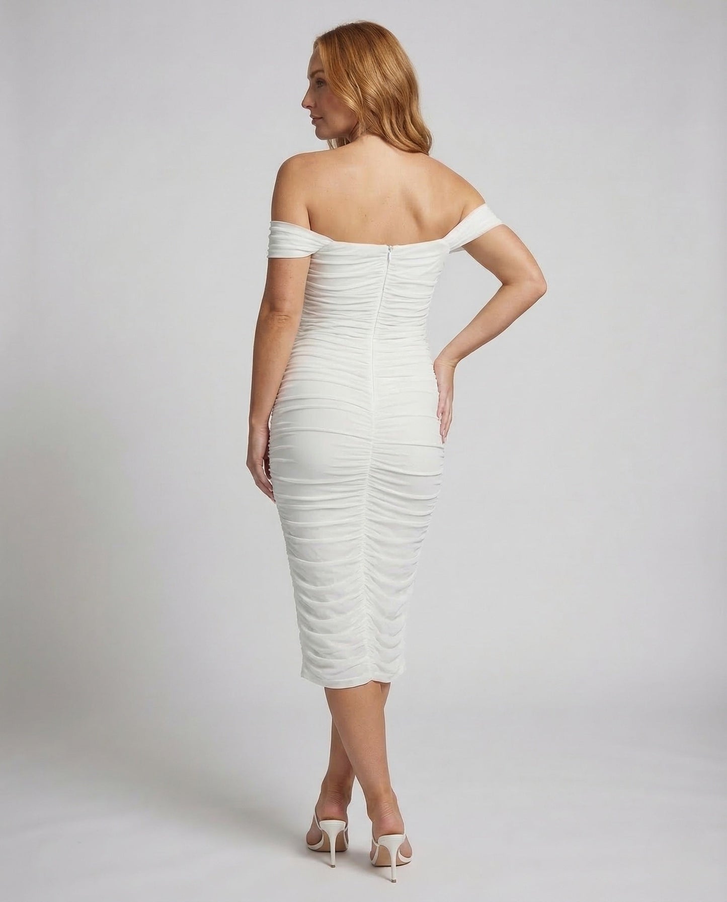 Damen Midikleid Raffung Carmen