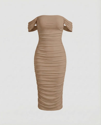 Damen Midikleid Raffung Carmen