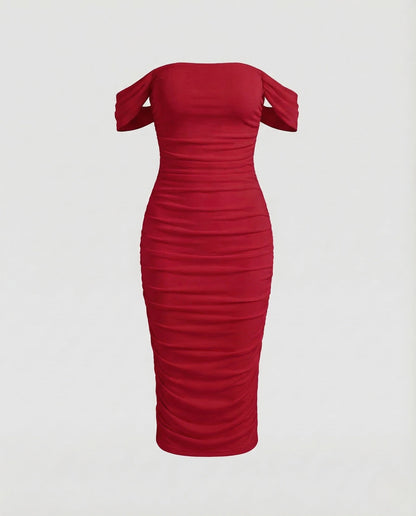 Damen Midikleid Raffung Carmen