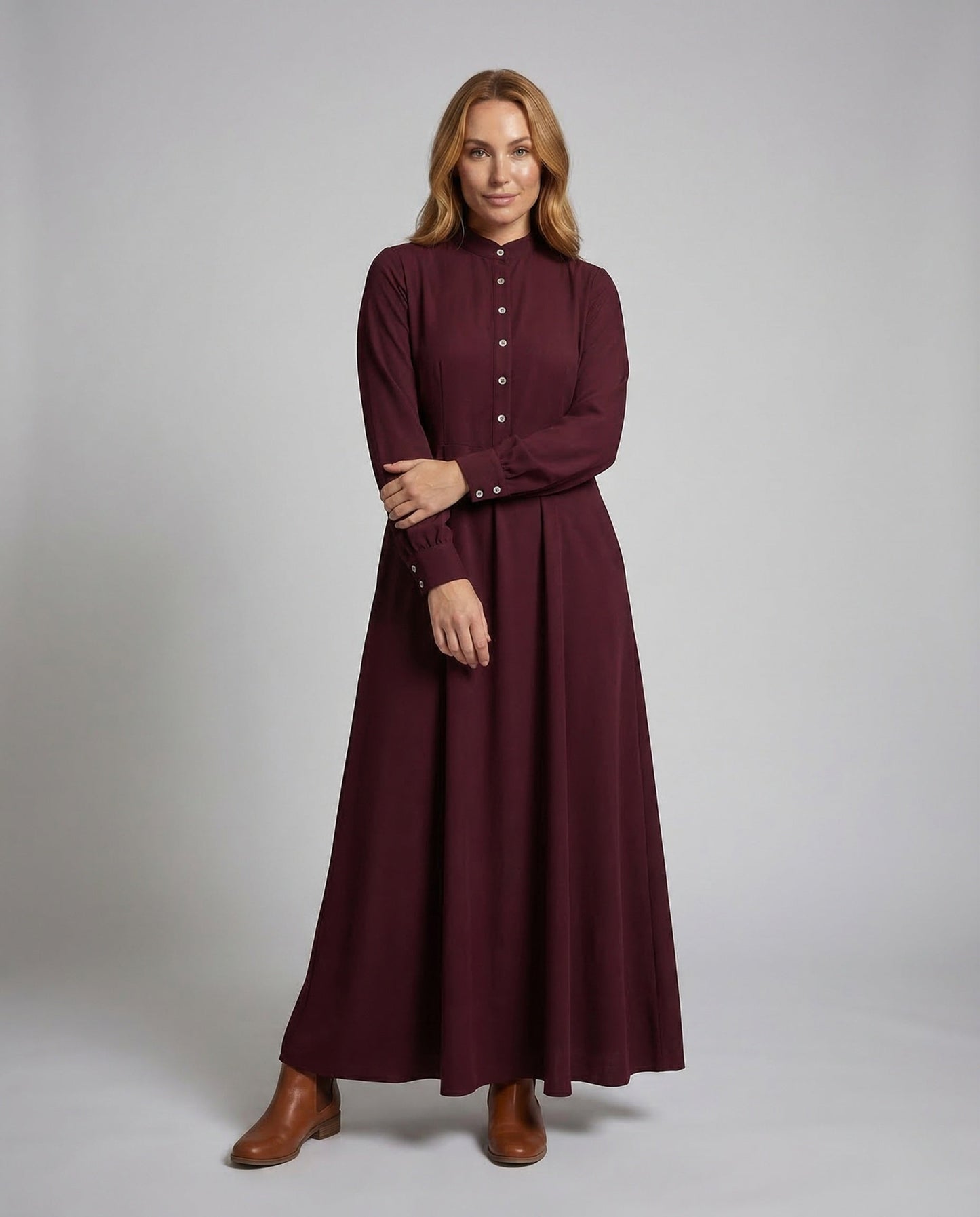 Damen Maxikleid mit Stehkragen und Knopfleiste - Eveloria