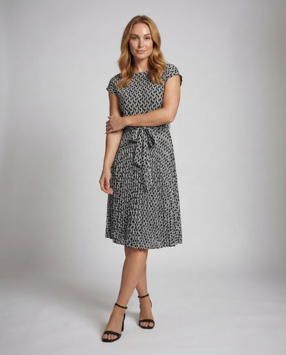 Damen Midikleid mit Gürtel und Plissee - Eveloria