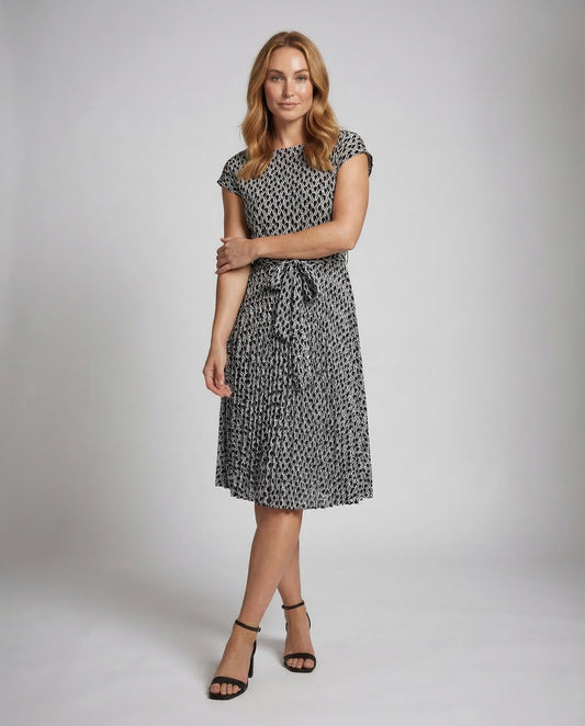 Damen Midikleid mit Gürtel und Plissee - Eveloria