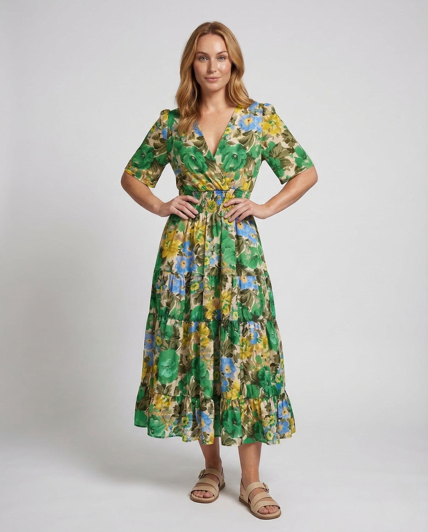 Damen Midikleid mit Blumenmuster V-Ausschnitt - Eveloria