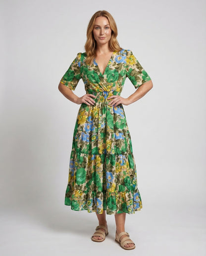 Damen Midikleid mit Blumenmuster V-Ausschnitt - Eveloria