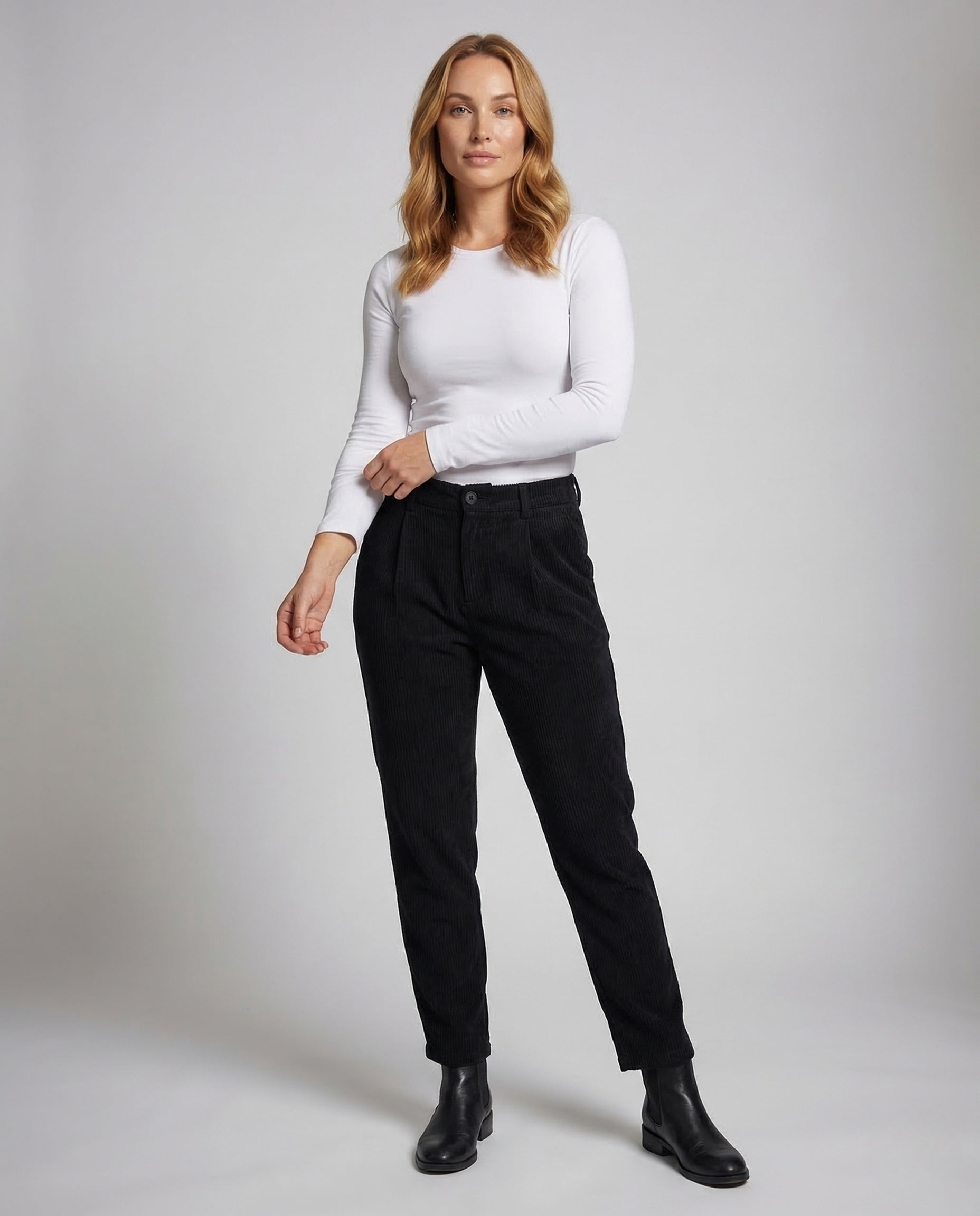 Damen Rippstrickhose mit Bundfalten - Eveloria