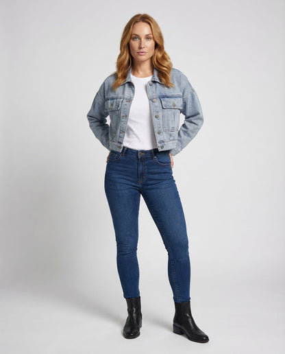 Damen Jeansjacke Kurz mit Stickerei - Eveloria