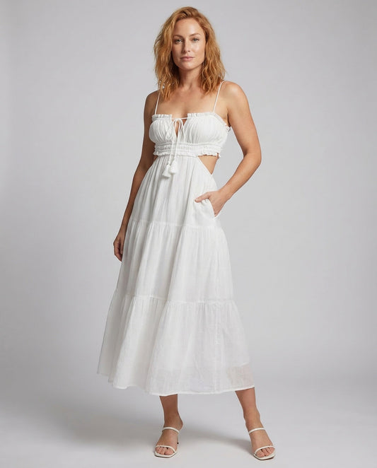 Damen Maxikleid mit Cut-Out-Details und Stufenrock - Eveloria