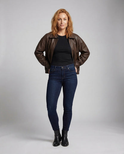 Damen Oversize Kunstlederjacke Reißverschluss Schwarz - Eveloria