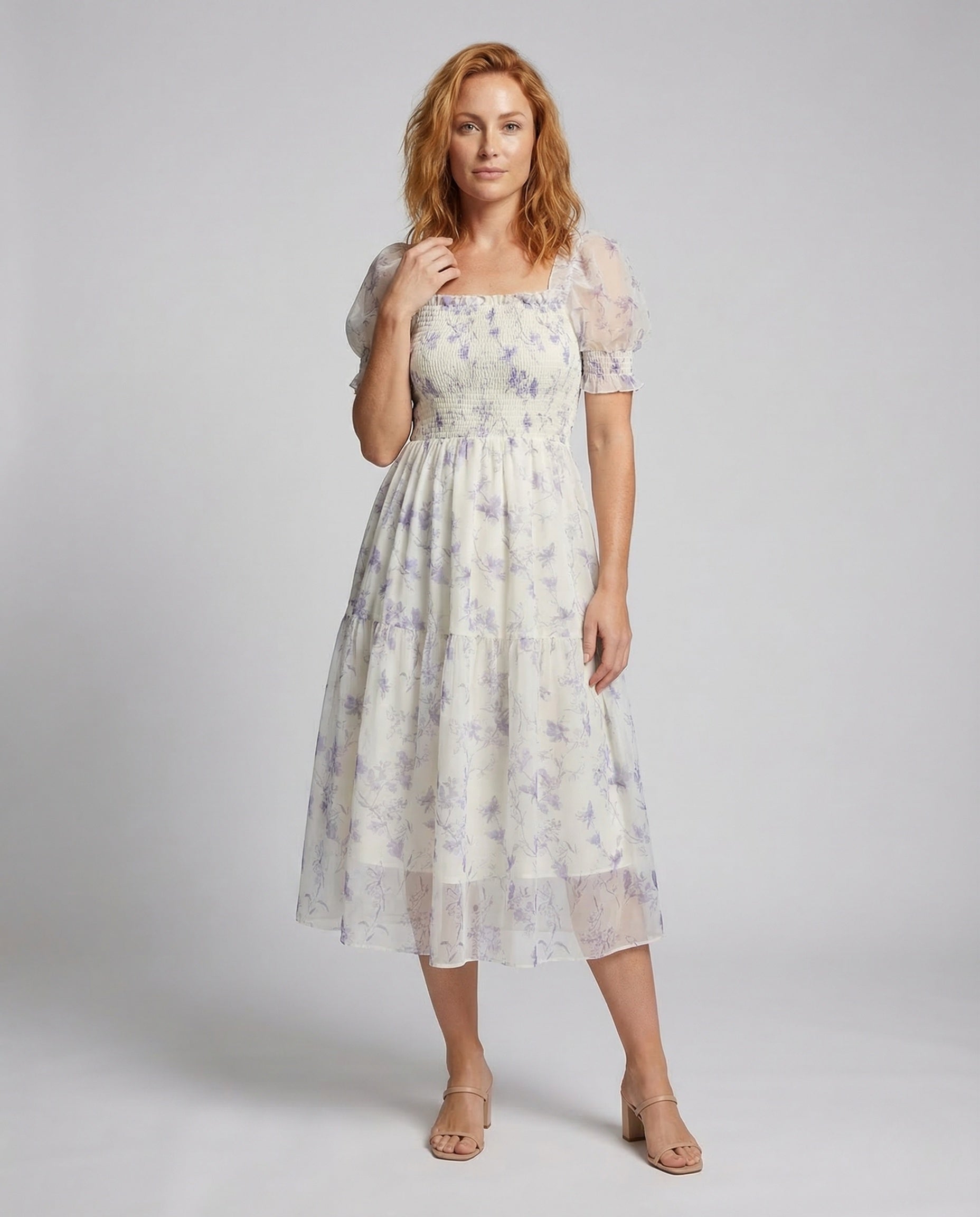 Damen Maxikleid Gesmokt Puffärmel - Eveloria