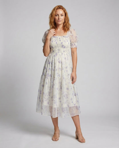 Damen Maxikleid Gesmokt Puffärmel - Eveloria