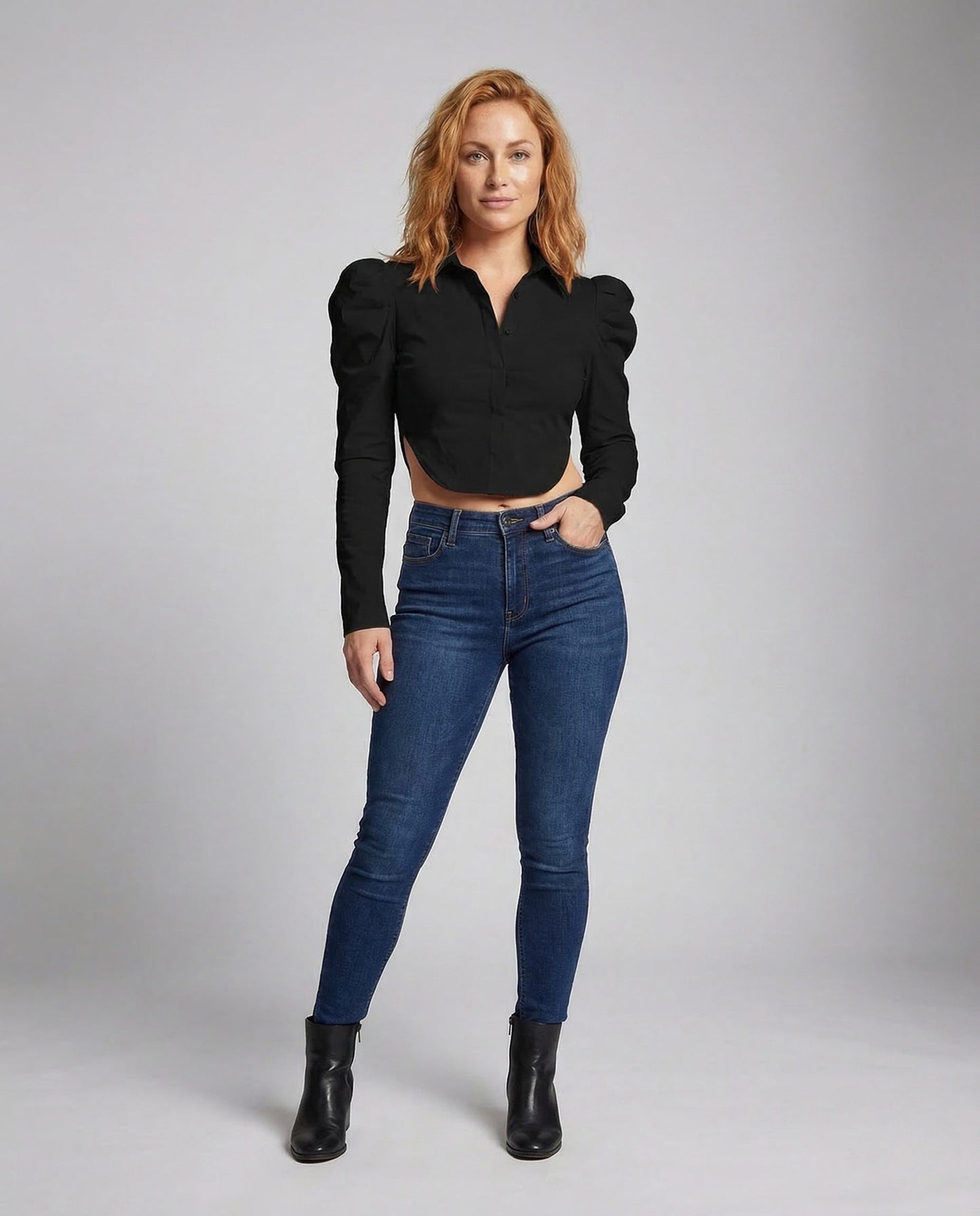 Damen Crop Cut Out Puffärmel - Eveloria