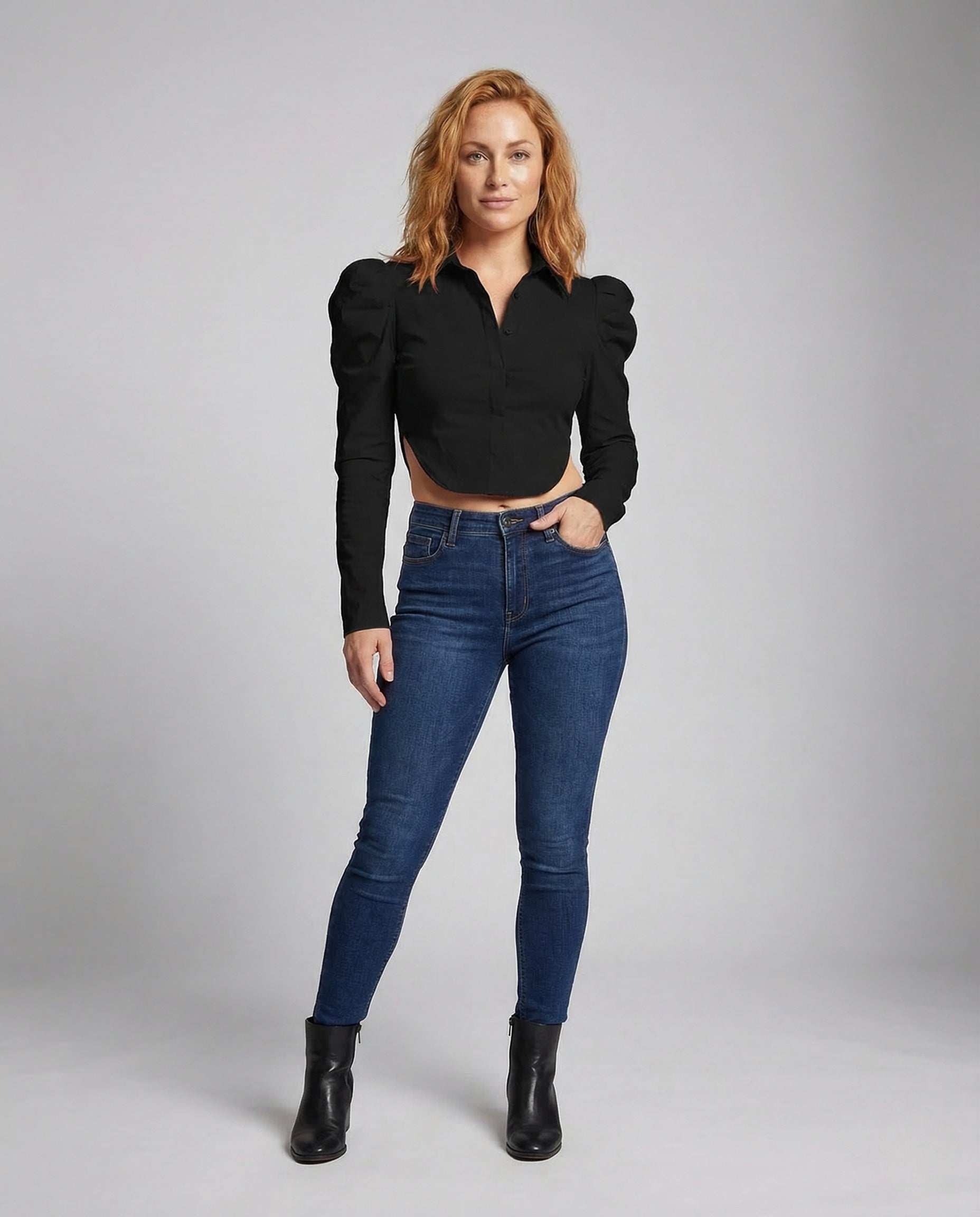 Damen Crop Cut Out Puffärmel - Eveloria