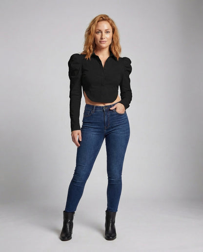 Damen Crop Cut Out Puffärmel - Eveloria