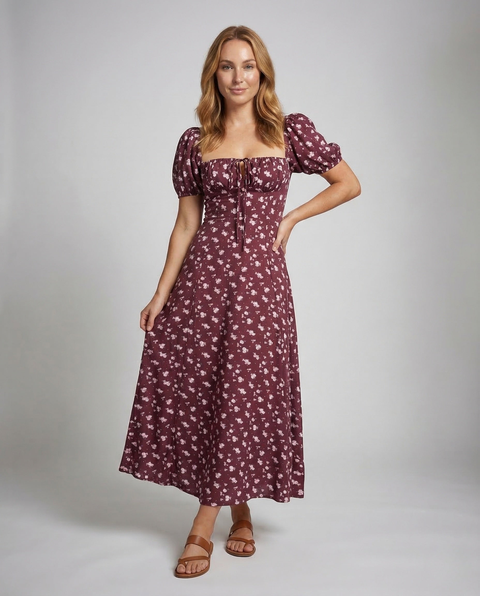 Damen Midikleid mit Puffärmel und Korsage - Eveloria