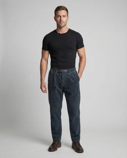 Herren Cordhose Mit Weitem Bein Und Gürtel - Eveloria