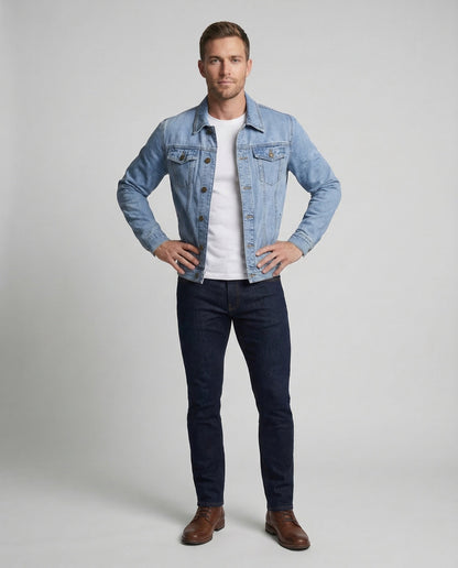 Herren Slim Jeansjacke Metallknöpfe - Eveloria