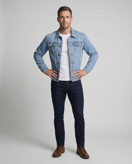 Herren Slim Jeansjacke Metallknöpfe - Eveloria
