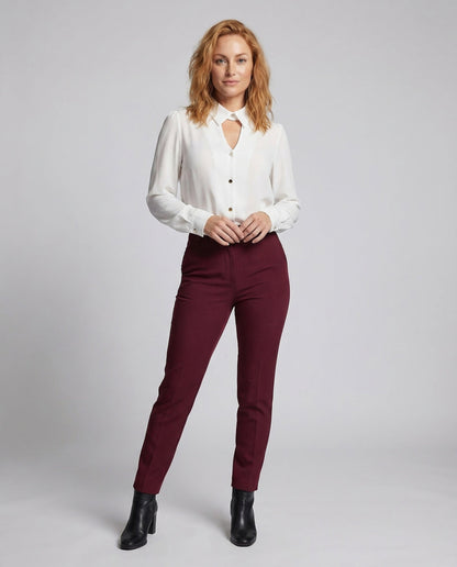 Damen Satinbluse Mit Schlitzkragen Perlmutt Optik - Eveloria