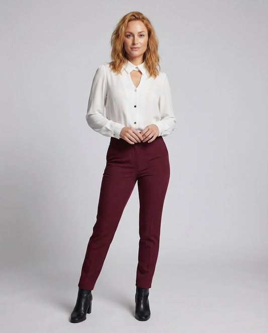 Damen Satinbluse Mit Schlitzkragen Perlmutt Optik - Eveloria