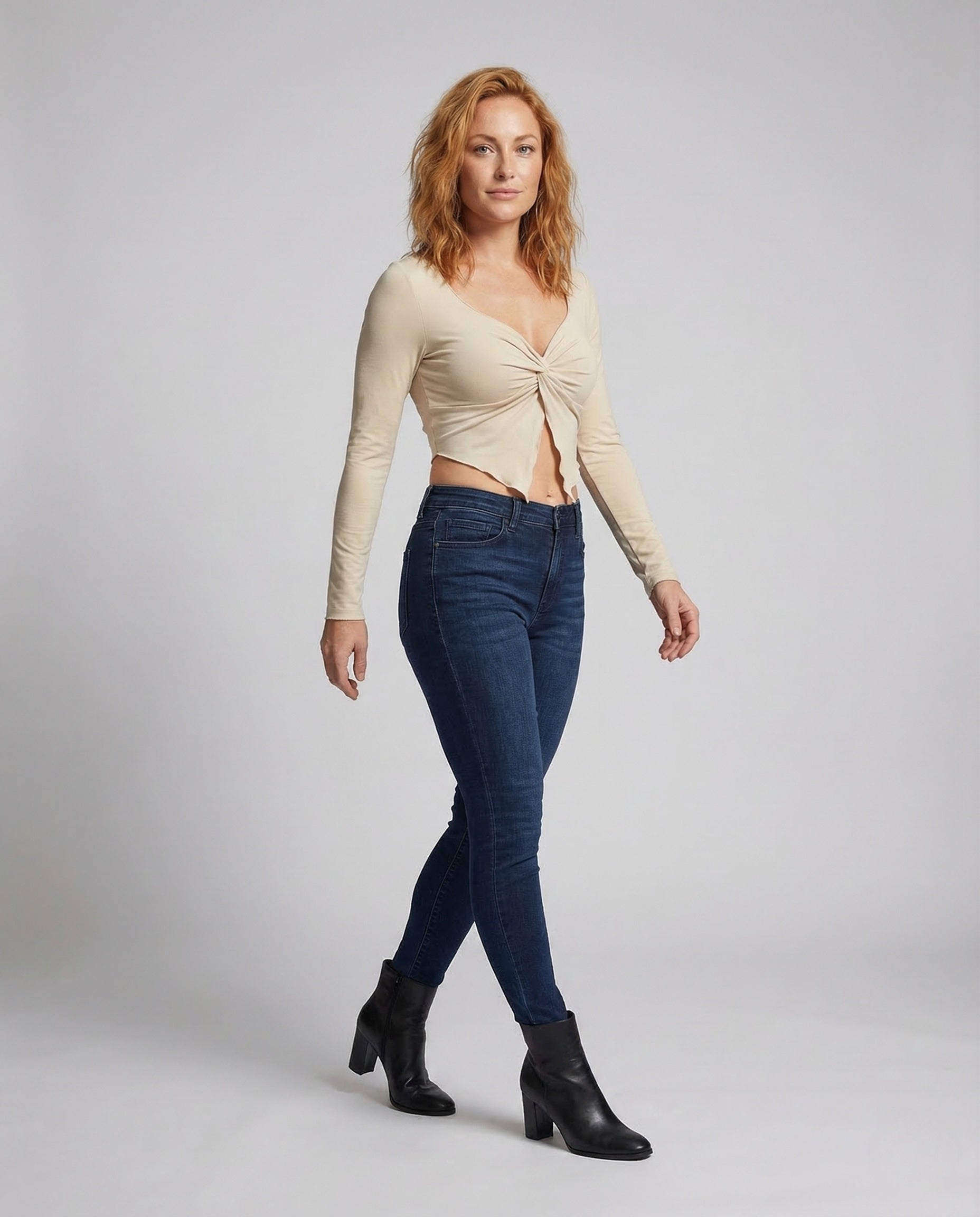 Damen Knotentop V-Ausschnitt Langarm - Eveloria