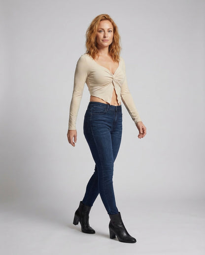 Damen Knotentop V-Ausschnitt Langarm - Eveloria