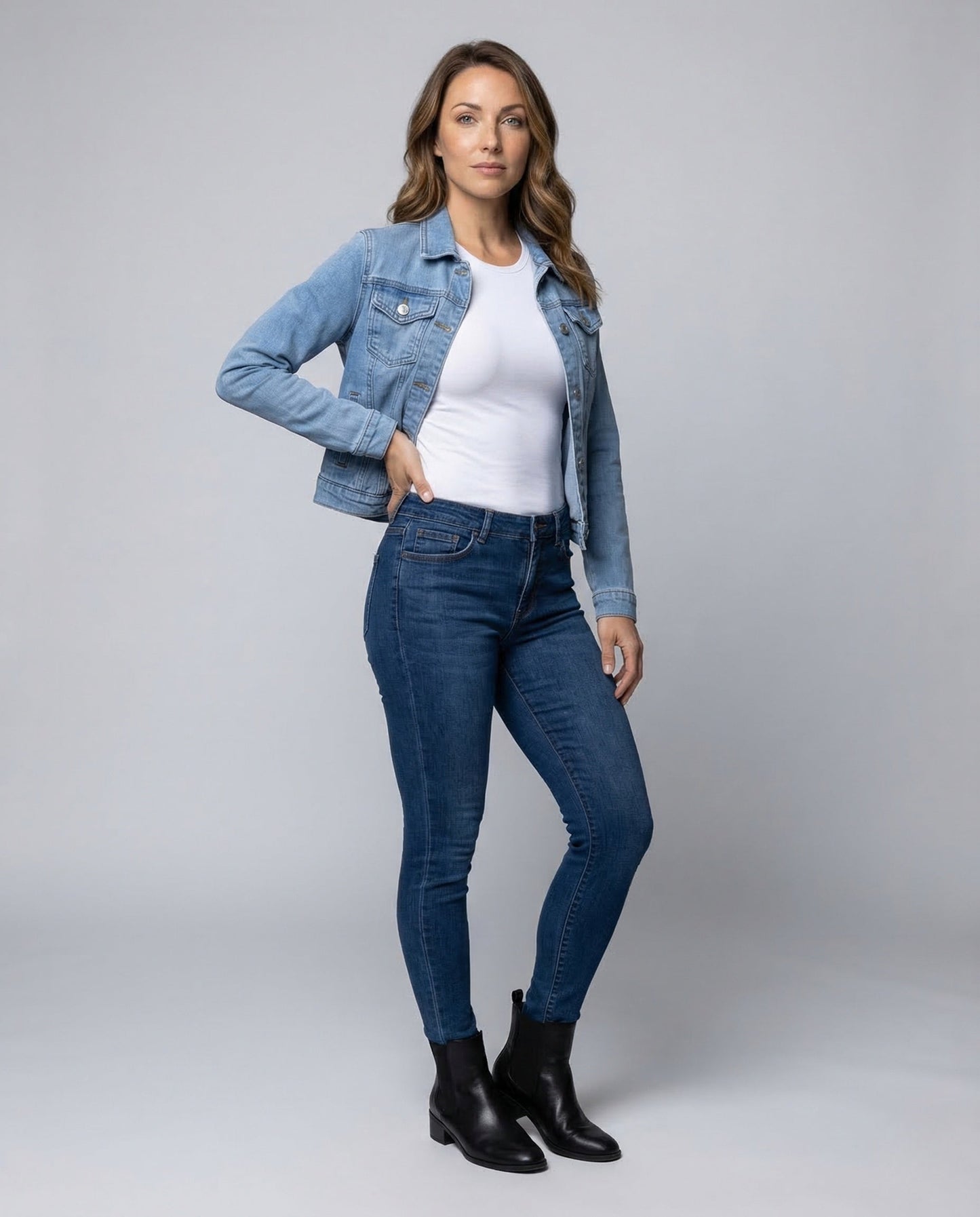 Damen Jeansjacke Kurz Taillierte Dunkelblau - Eveloria