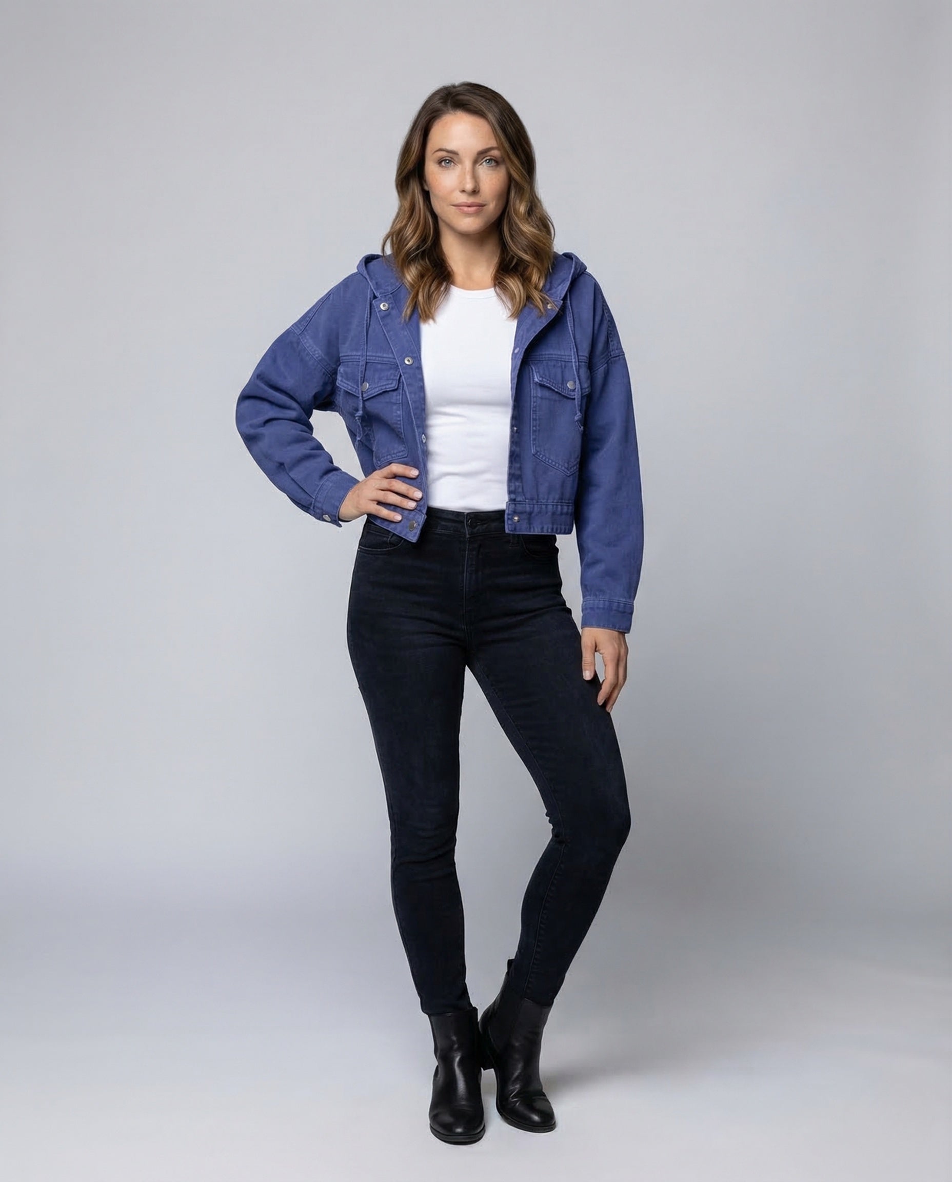 Damen Jeansjacke Kurz mit Kapuze - Eveloria