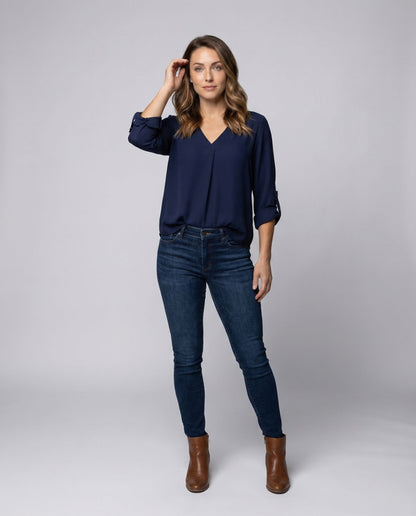 Damen Chiffon Bluse V-Ausschnitt Weit - Eveloria
