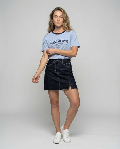 Damen T-Shirt mit Kontrastkragen und Print - Eveloria