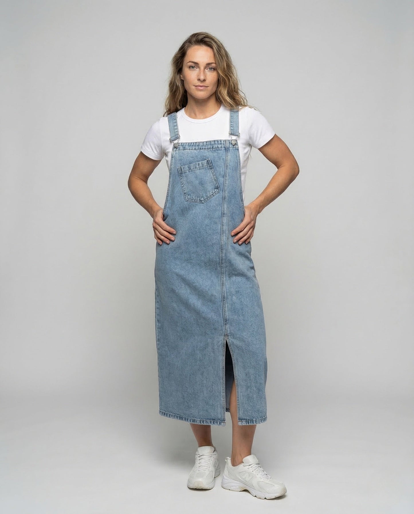 Damen Jeans Midi-Latzkleid - Eveloria