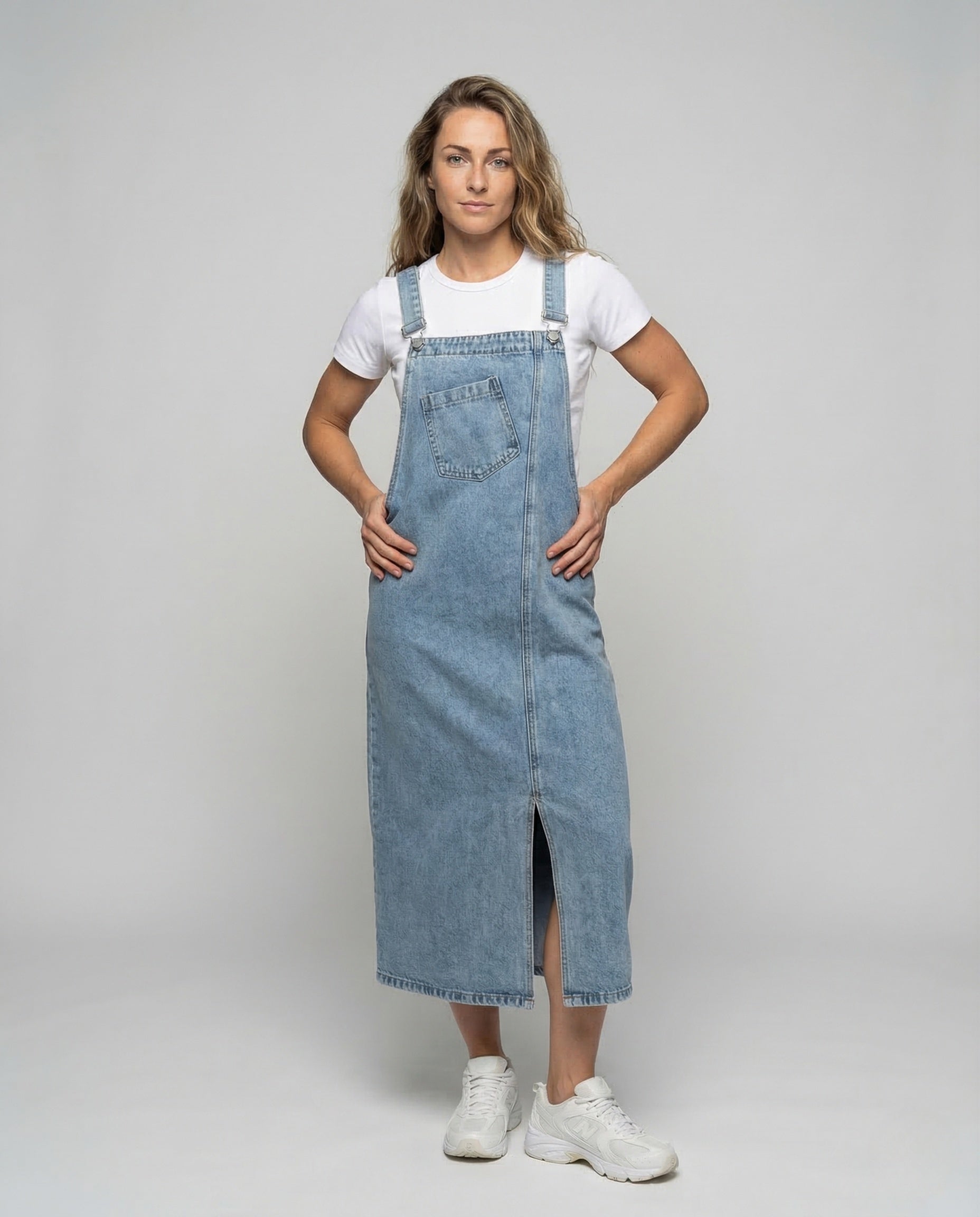 Damen Jeans Midi-Latzkleid - Eveloria