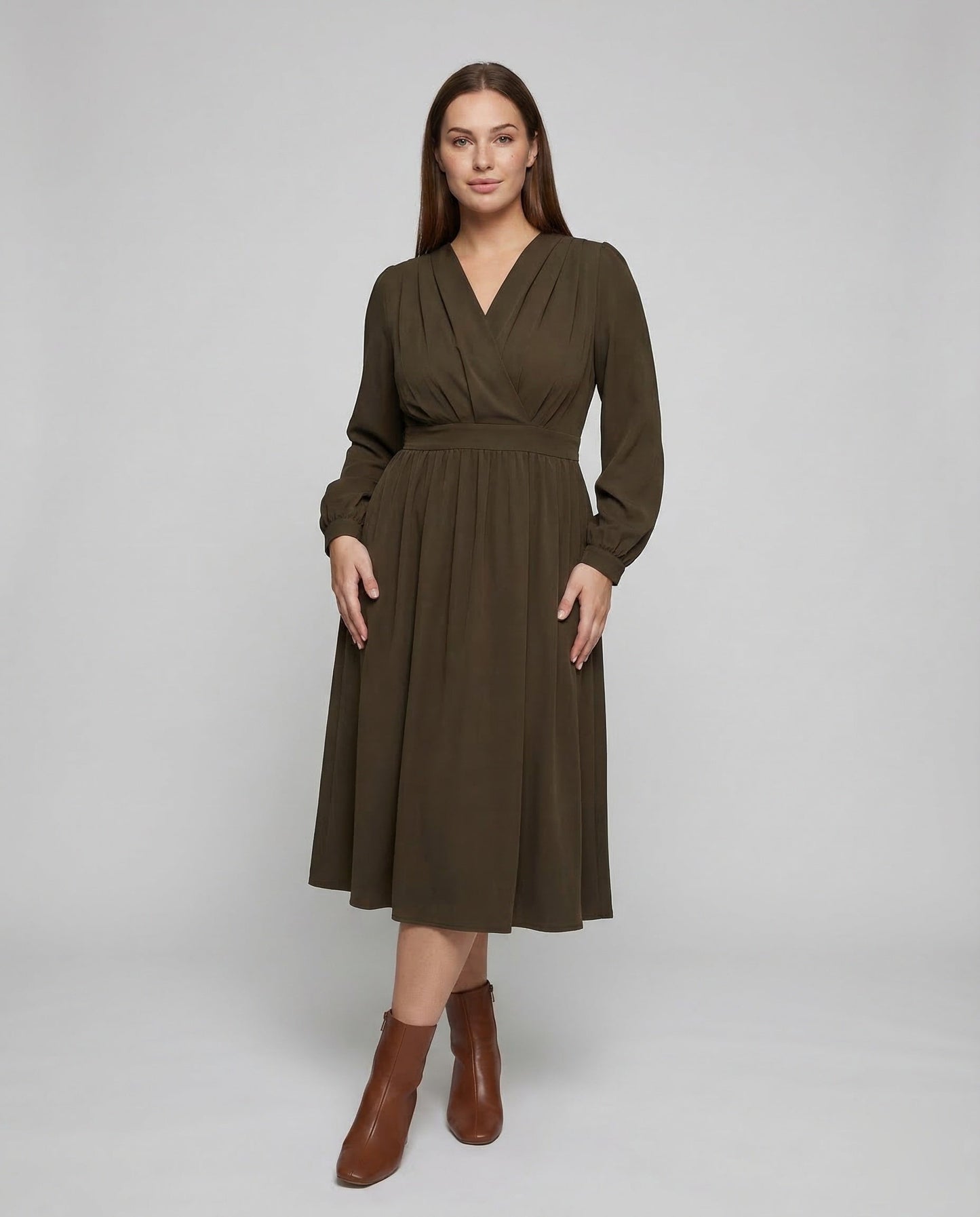Damen Wickelkleid mit Plissee und Taschen - Eveloria