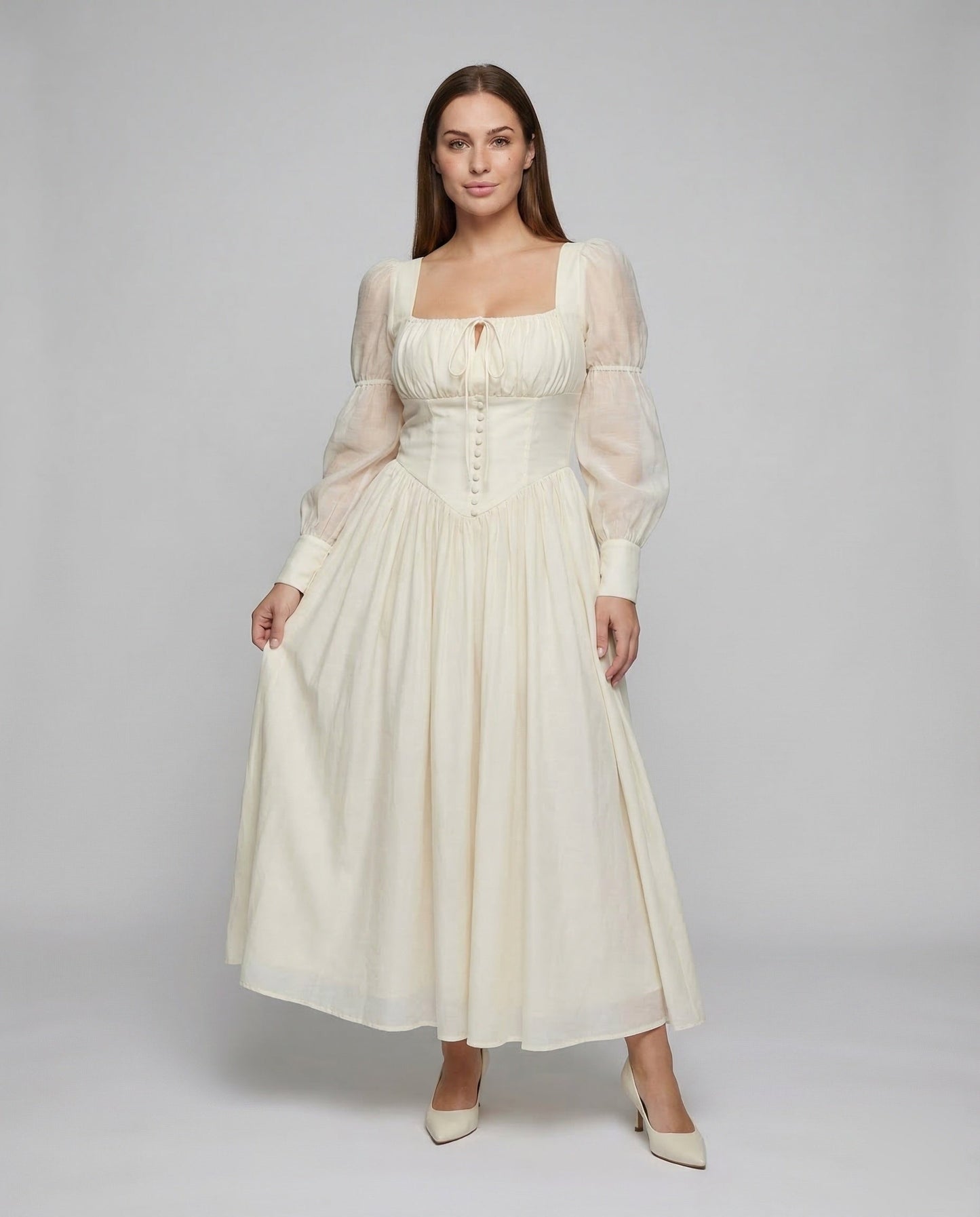 Damen Maxikleid mit Korsett und Puffärmeln - Eveloria