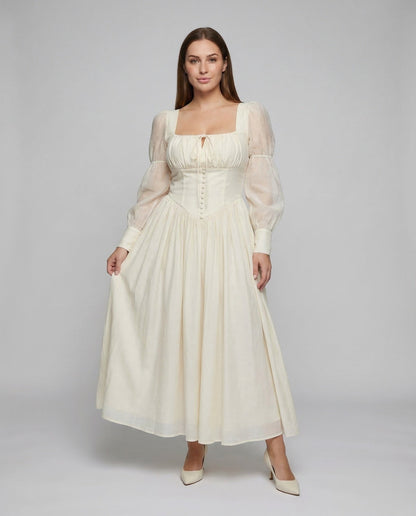 Damen Maxikleid mit Korsett und Puffärmeln - Eveloria