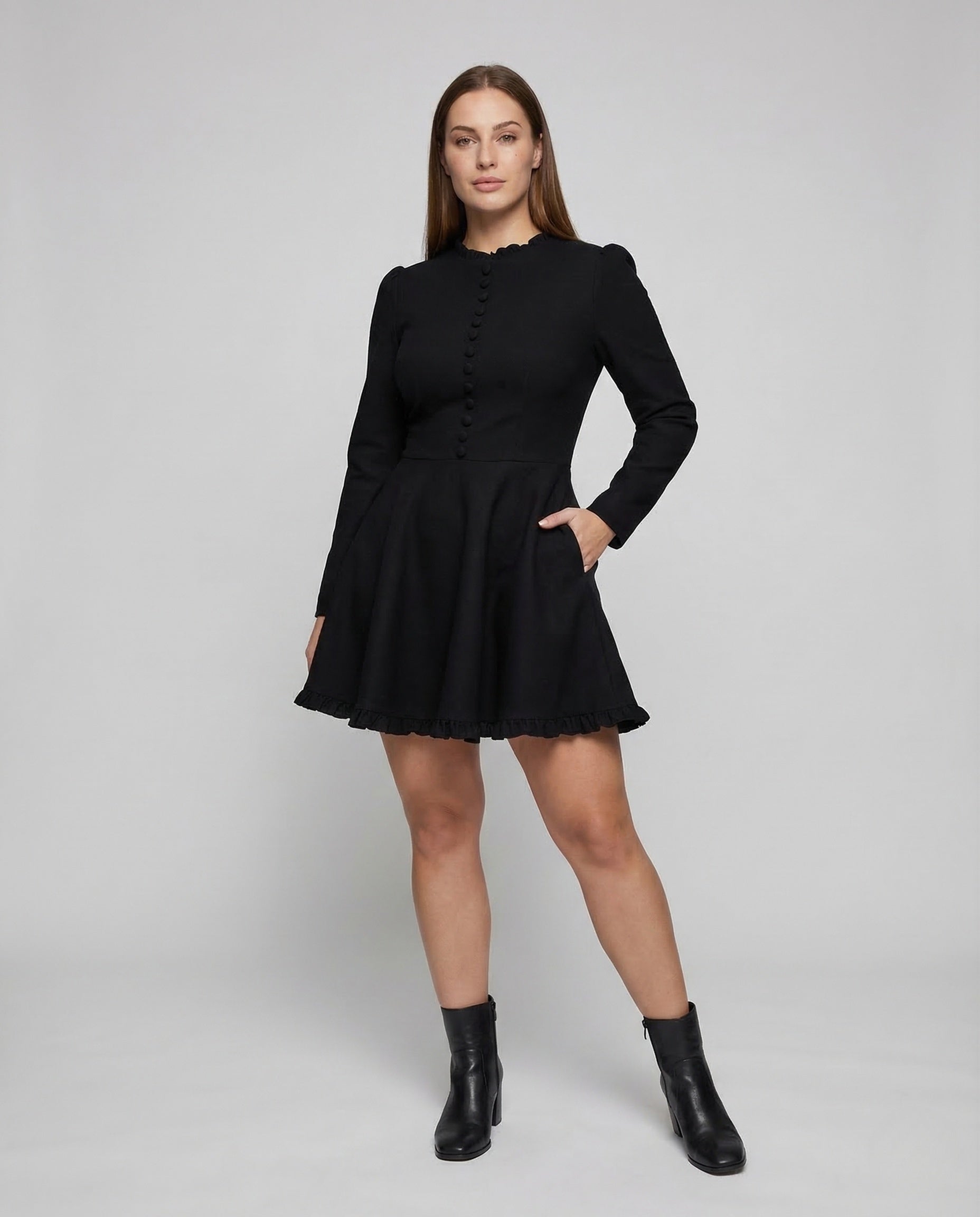 Damen Skaterkleid mit Rüschenkragen - Eveloria